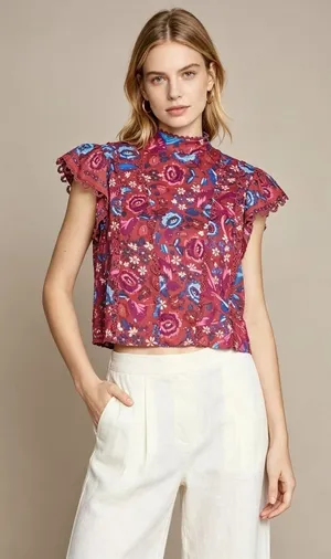 NWOT Farm Rio Cotton Floral Birds Blouse Size S thumbnail 1