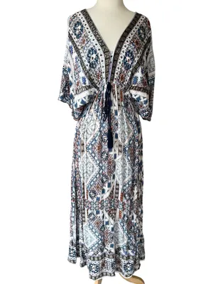 World Market Multicolor Paisley Bohemian V Neck Maxi Dress thumbnail 9