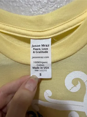 Jason Mraz The Gratitude Café Tour Concert Tee Yellow Organic Cotton Size Small thumbnail 3