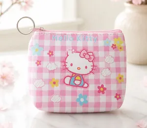 Sanrio Hello Kitty w/ Pink Bow White & Pink Zipper Gingham Coin Purse NWT thumbnail 1
