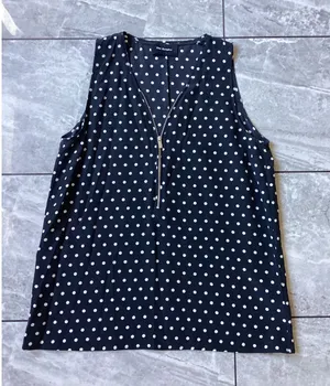 The Kooples Silk Polka Dot Sleeveless Zip Front Blouse Navy White FTOP1473 M thumbnail 1