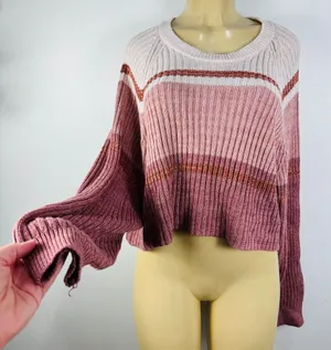 Aeropostale Wide Ribbed Sweater Sz L Crop Striped Cotton Blend Crew Neck Loose thumbnail 1