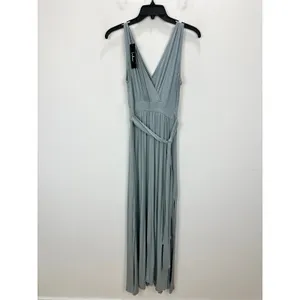 Lulus Surplice Stretch Jersey Knit Maxi Dress Side Slit Dusty Mint Medium NWT thumbnail 2