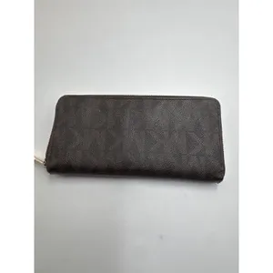 Michael Kors Jet Set Brown Signature Zip Around Wallet Gold Tone Logo Large thumbnail 7