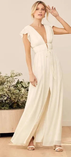 Lulus I’m All Yours Cream Ruffled Maxi Dress thumbnail 1
