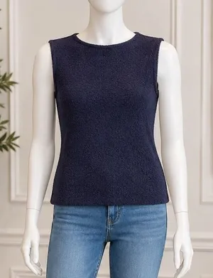 Uniqlo Womens Tank Top Navy Blue Textured Seersucker Knit Small thumbnail 1