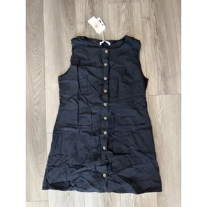 Commense Minimalist Black Cotton Button Front Casual Short Dress NWT XL thumbnail 2