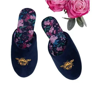 NWT Bridgerton Izzy & Liv Womens Enchanting Floral Bee Slippers Navy Blue 6M thumbnail 1