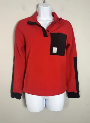 Topo Designs Women's Mountain Fleece Pullover | Red‎ & Black | Polartec | XS thumbnail 1