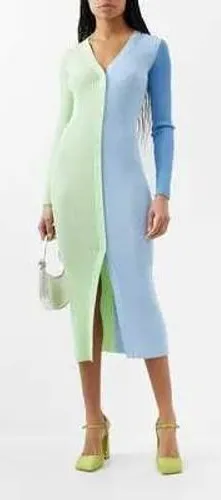 STAUD Sweater Dress Womens Shoko Size M Green Blue Ribbed Knit‎ Colorblock Midi thumbnail 1