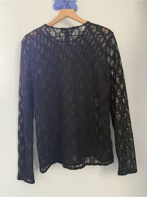 Ralph Lauren XL Crew Long Sleeve Black Top Lace Whimsigoth Gothic Floral Sheer thumbnail 5