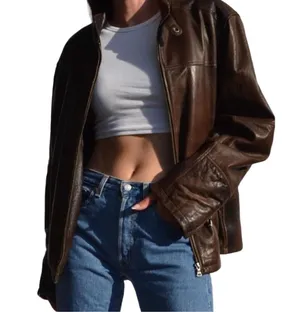 90s 2000s Y2K Grunge leather bomber Biker Racer motorcycle moto jacket coat retro streetwear Gothic thumbnail 1