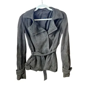 Gap Edition Dark Brown Genuine Leather Suede Belted Coat Jacket Small 854926-00 thumbnail 2