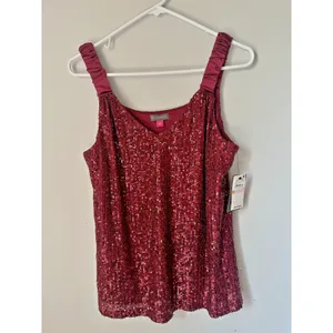 NWT Vince Camuto Small Womens Sequin Tank Top Red Lined V-Neck Party thumbnail 2