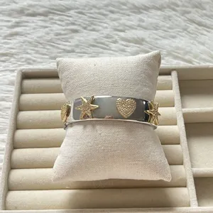 ⁠Silver Ton Star & Heart Hinged Cuff Bracelet Pave Rhinestone Statement Jewelry⁠ thumbnail 4