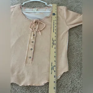 We The Free People Pink Cecelia Coquette Henley Bow Long Sleeve Top Size Large thumbnail 13