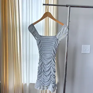 Vintage IN San Francisco Dress S Silver Shimmer Ruched Mini Y2K Clubwear Party thumbnail 14