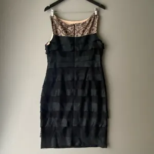 London Times Silk Lace MobWife Office Siren Tiered Cocktail‎ Dress 14 Black thumbnail 3