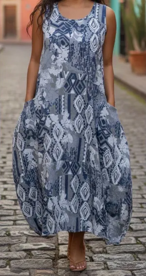 Sorella Geometric Linen Maxi Cocoon Dress - NWT - Size XL thumbnail 1
