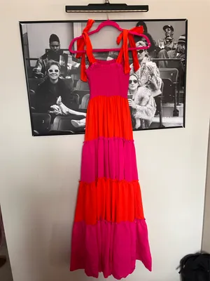 Koko + Mason Pink & Red Colorblock Maxi Dress – Tie Strap thumbnail 4