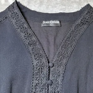 Scarlet Darkness Womens Size Large Black Lace Trim Smocked Waist Gothic Blouse thumbnail 6
