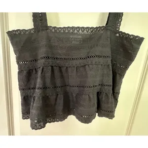 dee elly Babydoll Black Eyelet Square Neck 100% Cotton Cropped Tank Women's Sz S thumbnail 7