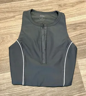 Abercrombie & Fitch Black Racerback Snap-Front Crop Top with White Piping thumbnail 1