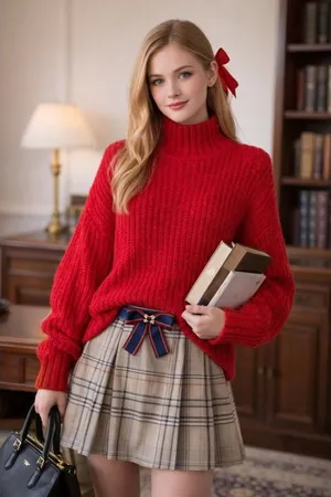 Anthropologie MAEVE Solid Red Shaker Knit Sweater Mockneck Pullover Fleck Medium thumbnail 1