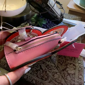 Authentic Kate spade Leather/Straw butterfly zip coin/cards on chain crossbody thumbnail 6