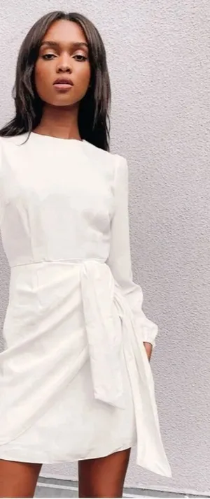 LULU's Bachelorette Engagement Bridal Sexy Long Sleeve Wrap Mini Dress thumbnail 1