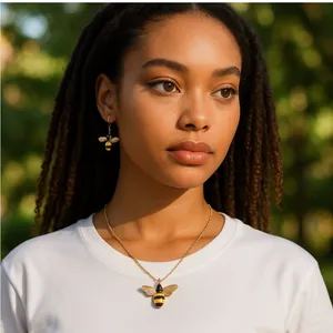 Gold Bee Pendant Necklace and Earrings set! New thumbnail 1