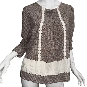 💖 Kim Rogers Cottage Peasant Style Gingham Blouse with Neck Tie Detail‎ thumbnail 1