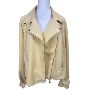 Laundry by Shelli Segal‎ Butter Yellow Faux Suede Motorcycle Jacket XL Biker thumbnail 3