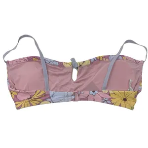 Aerie Bandeau Cut Out Bikini Top Dainty Bow Floral‎ Retro Purple Pink Size S thumbnail 2