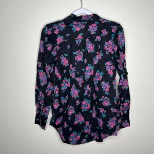 Billabong Women's Floral Button-Up Shirt‎ Size S 100% Cotton Black & Pink thumbnail 6