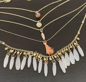 Gold-tone Multi Layered Tassel Beaded Long Necklace thumbnail 5