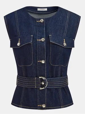 Commense Denim Belted Sleeveless Vest Blue Size L NWT thumbnail 5
