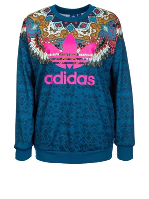 Adidas x Farm Rio - Borbomix Blue Sweatshirt with Pink Trefoil and Ornate Yoke thumbnail 5