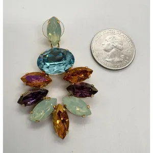 Colorful‎ Rhinestone Dangle Drop Gold Tone Earrings Pierced Statement Heavy thumbnail 7