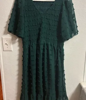 Elegant Dark Green V-neck Ruched Dress XL thumbnail 1