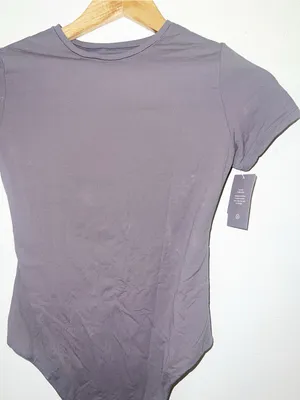 Auden Short Sleeve Scoop Fitted Women’s Bodysuit in Mauve/Gray Luxury Collection thumbnail 2