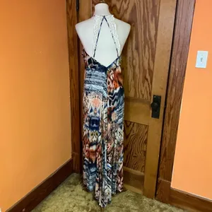 Lani Boho Plunging Maxi Dress Crochet Back Earthy Festival Hippie Chic Size M thumbnail 12