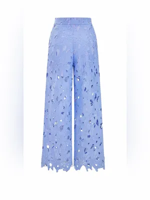 COMMENSE - Blue Floral Lace Wide-Leg Pants Sz M thumbnail 2