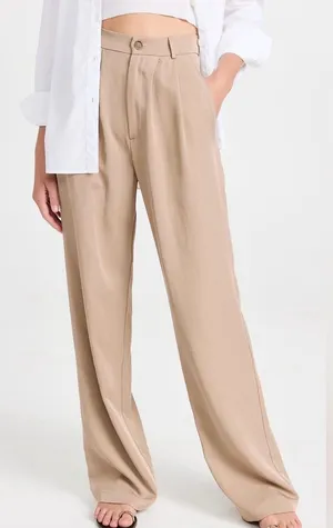 Reformation Mason Wide-Leg‎ High-Rise Trousers Pants in Beige Tan Size 8 thumbnail 1
