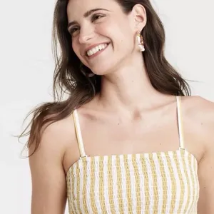 A New Day‎ | Woman's Yellow White Striped Smocked Sundress Midi Dress, Size S thumbnail 3