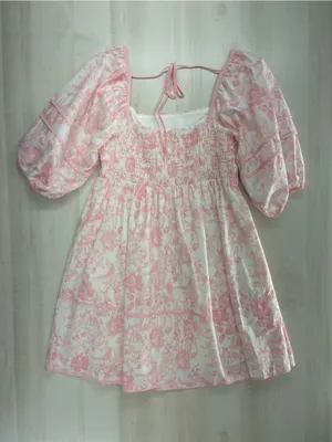 LOVELO Woodland animal toile printed pink puff sleeve dress 1XL thumbnail 8