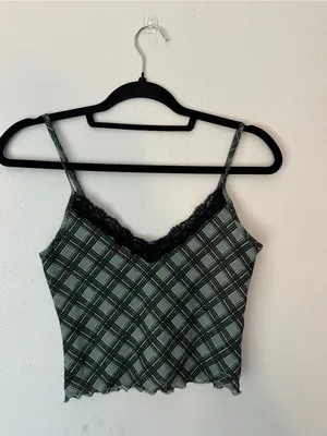Hollister Teal Plaid Lace-Trim Crop Cami thumbnail 4