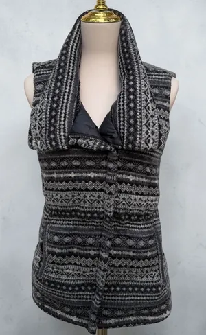 Athleta Fair Isle Goose Down Puffer Vest Grey Black Sm Atheisure Full‎ Zip Ski thumbnail 1