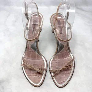 Cesare Paciotti Vintage Y2K Dagger Bow Croc Open Toe Stiletto Sandal Heels 40 thumbnail 4