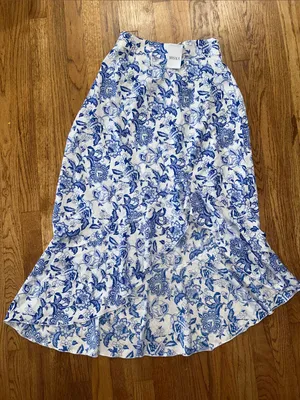 Masala Blue and White Floral Ruffle Midi Skirt Medium NWT thumbnail 1